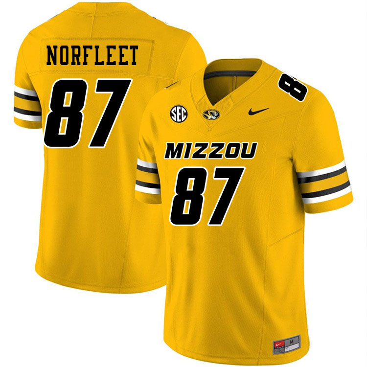 Men #87 Brett Norfleet Missouri Tigers College Football Jerseys Stitched-Gold